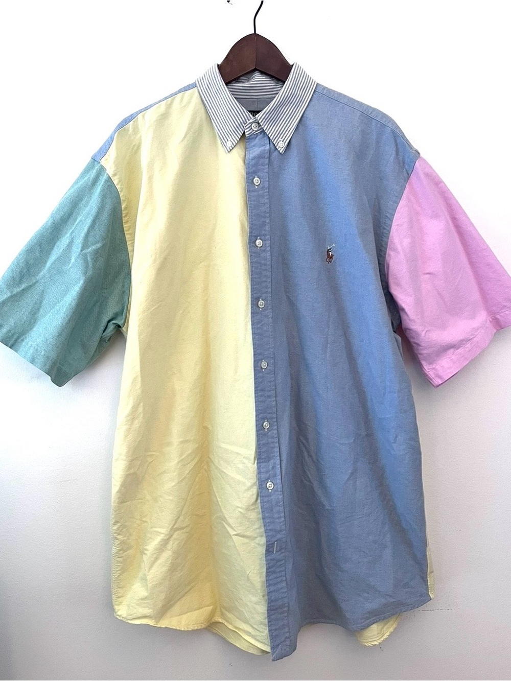 Polo Ralph Lauren Oxford Button Down Shirt Colorblock Embroidered Men's Size XLT